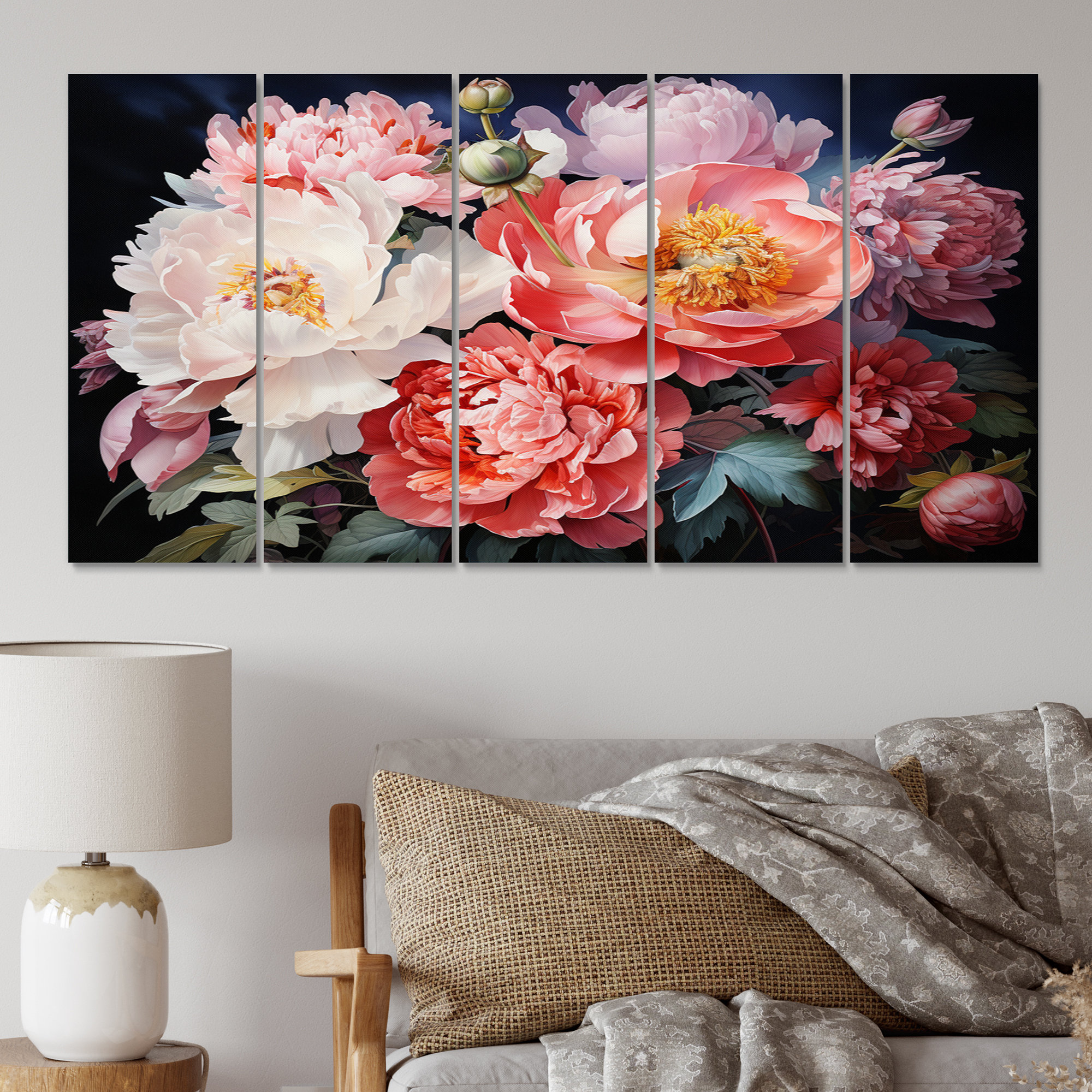 Winston Porter " China Art Peony Bouquet " 5 Pieces Wayfair